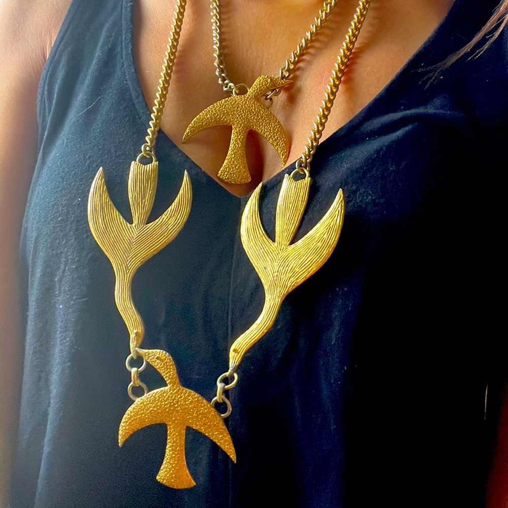 Vintage Yves Saint Laurent YSL bird birds of prey necklace 1988